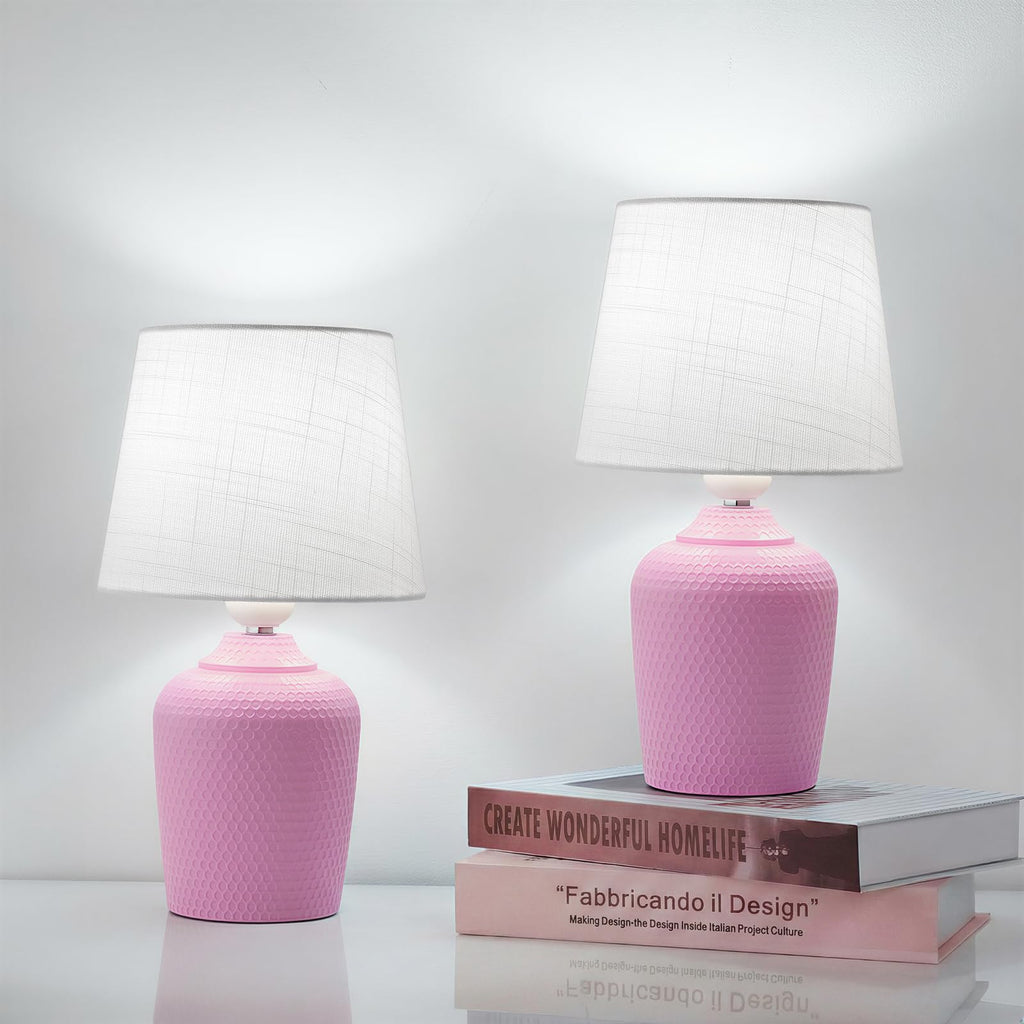 Sucolite Small 11.8" Table Lamps Set of 2, Bedside Nightstand Lamps for Bedroom Kid’s Room, Cute Desk Lamps with Studded Texture Base for Reading Nursery Living Room Office, White