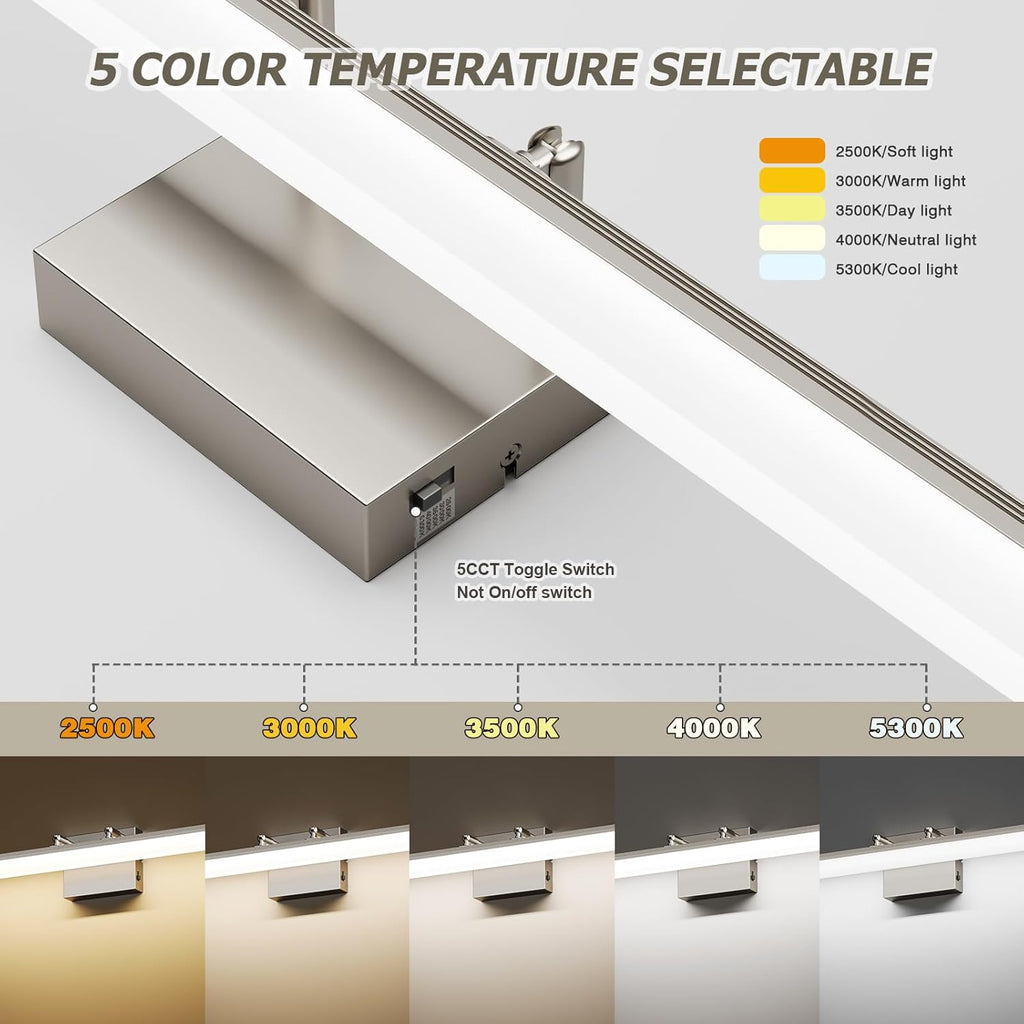 Brushed Nickel Vanity Light, 15.7” Dimmable LED Bathroom Light Bar with 5CCT, Adjustable Angle – Modern Wall Lighting for Bathroom, Powder Room, Bedroom, Apartment, Hotel