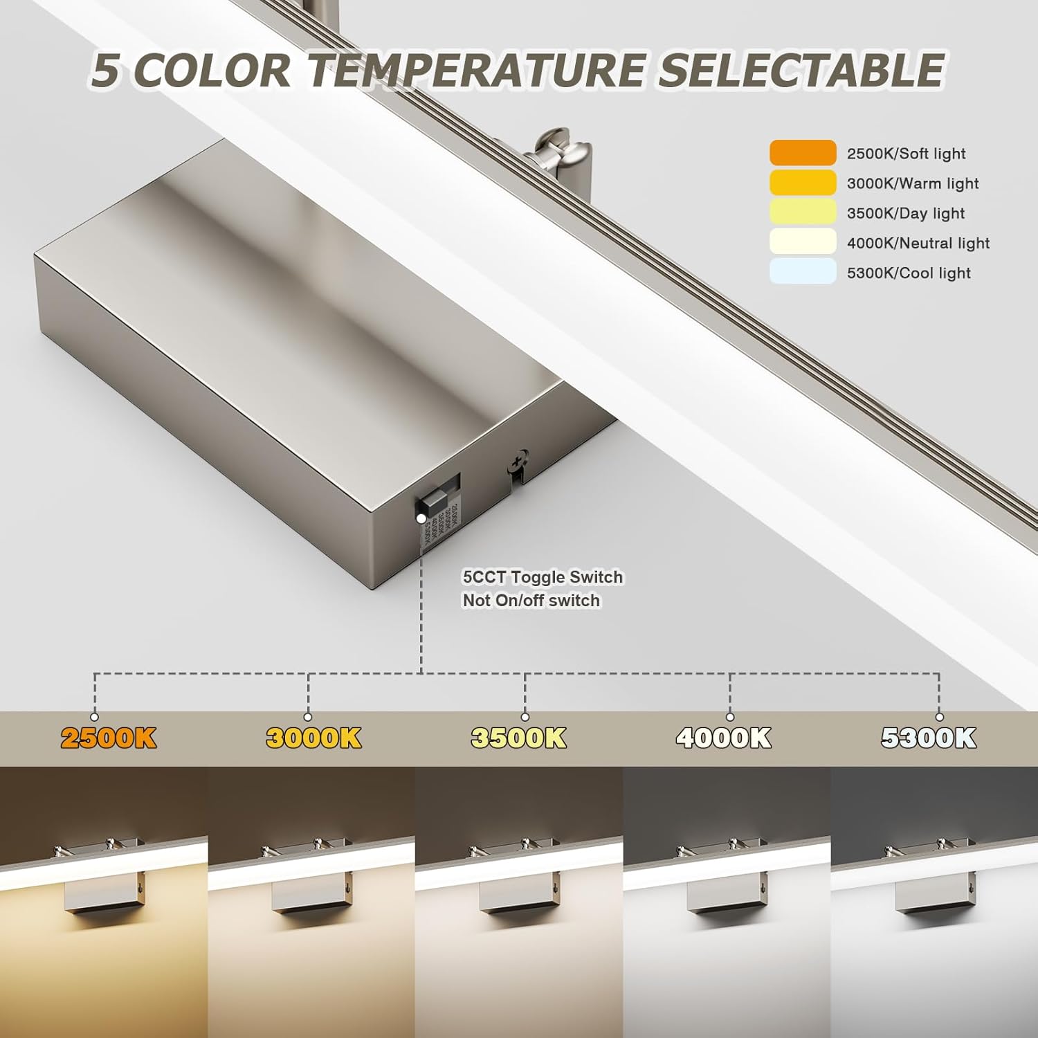 Brushed Nickel Vanity Light, 15.7” Dimmable LED Bathroom Light Bar with 5CCT, Adjustable Angle – Modern Wall Lighting for Bathroom, Powder Room, Bedroom, Apartment, Hotel