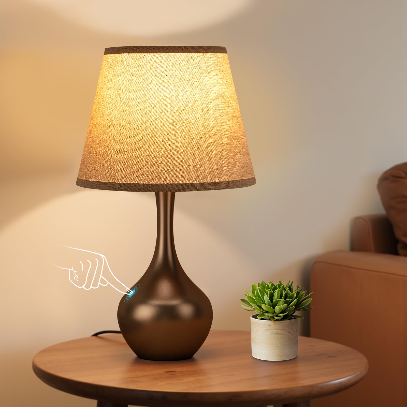 Seealle 16.1" Touch Table Lamps for Nightstand, 3-Way Dimmable Small Bedroom Lamps for Night Stands, Black Bedside Lamps for Living Room, Kids Room, End Table