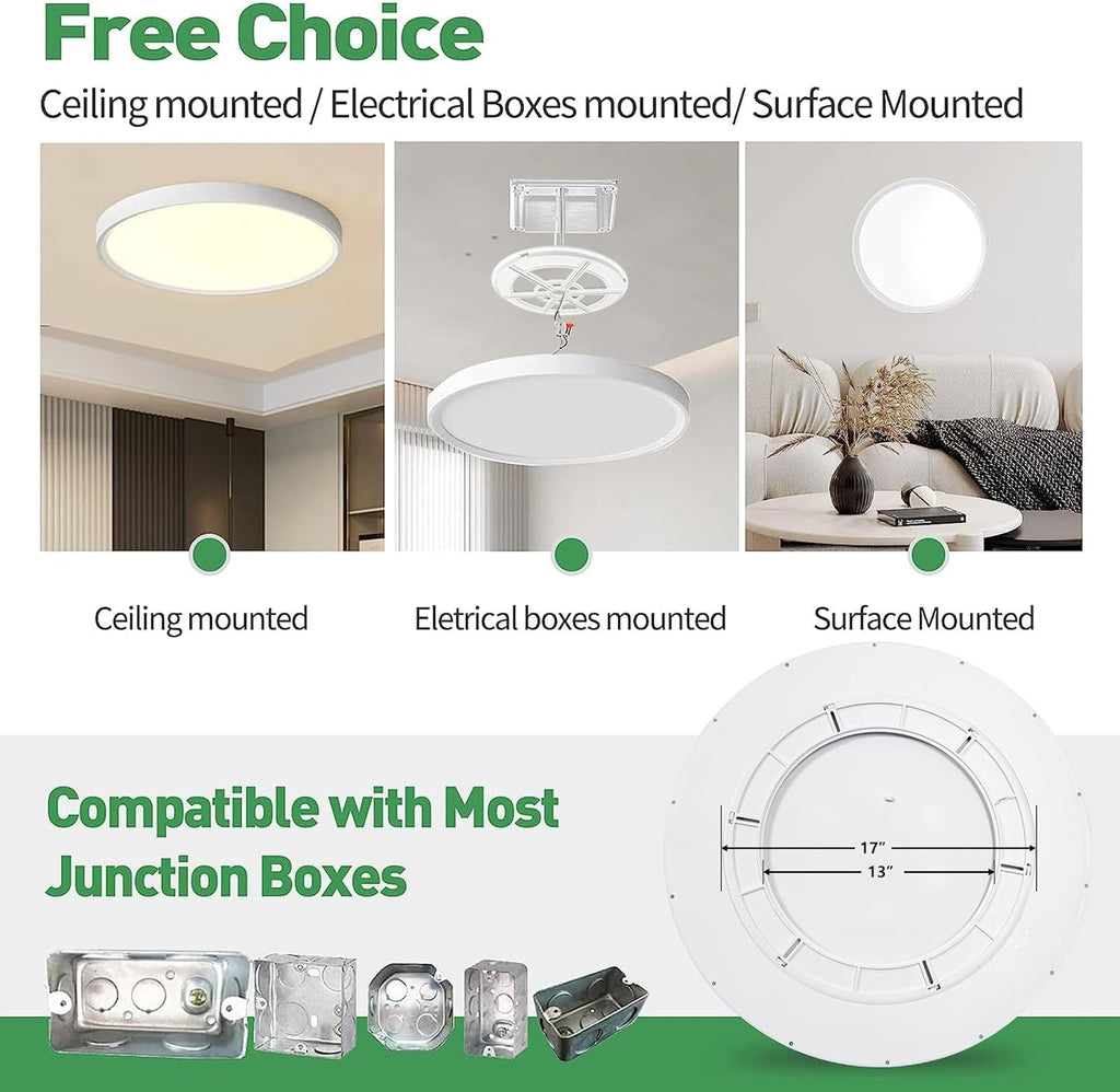 24 Inch Large LED Flush Mount Ceiling Light, 50W,5480LM, 3000K/4000K/6000K CCT Selectable,White Round Flat Panel Low Profile Ceiling Light Fixtures for Hallway, Kitchen, Bedroom, Laundry Room