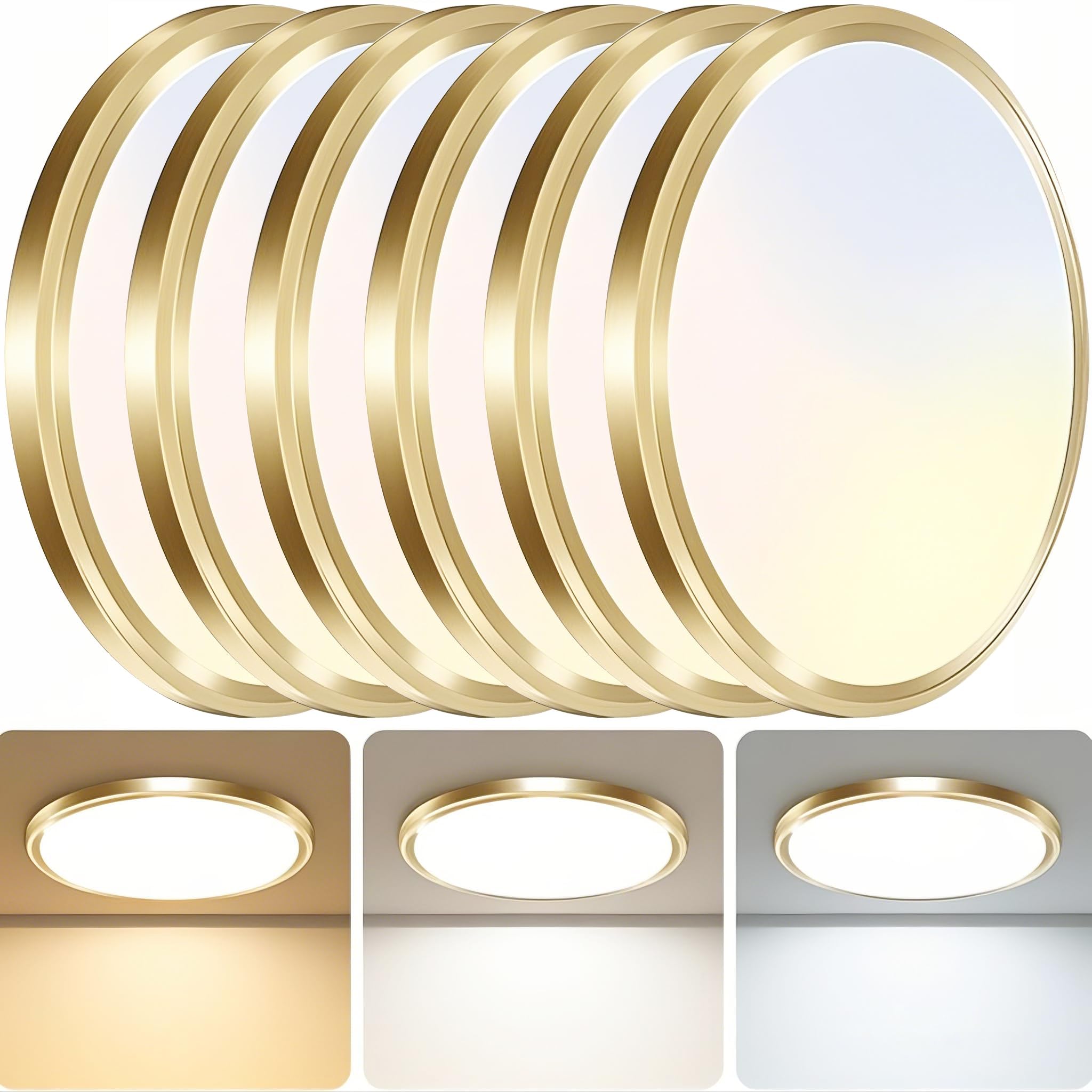 zemty 6Pack 12-Inch LED Flush Mount Ceiling Lights, 24W 3200Lumens 5 CCT Adjustable (3000K-6500K), Round Bright Light Fixture for Bedroom Kitchen Bathroom Hallway Closet(White)