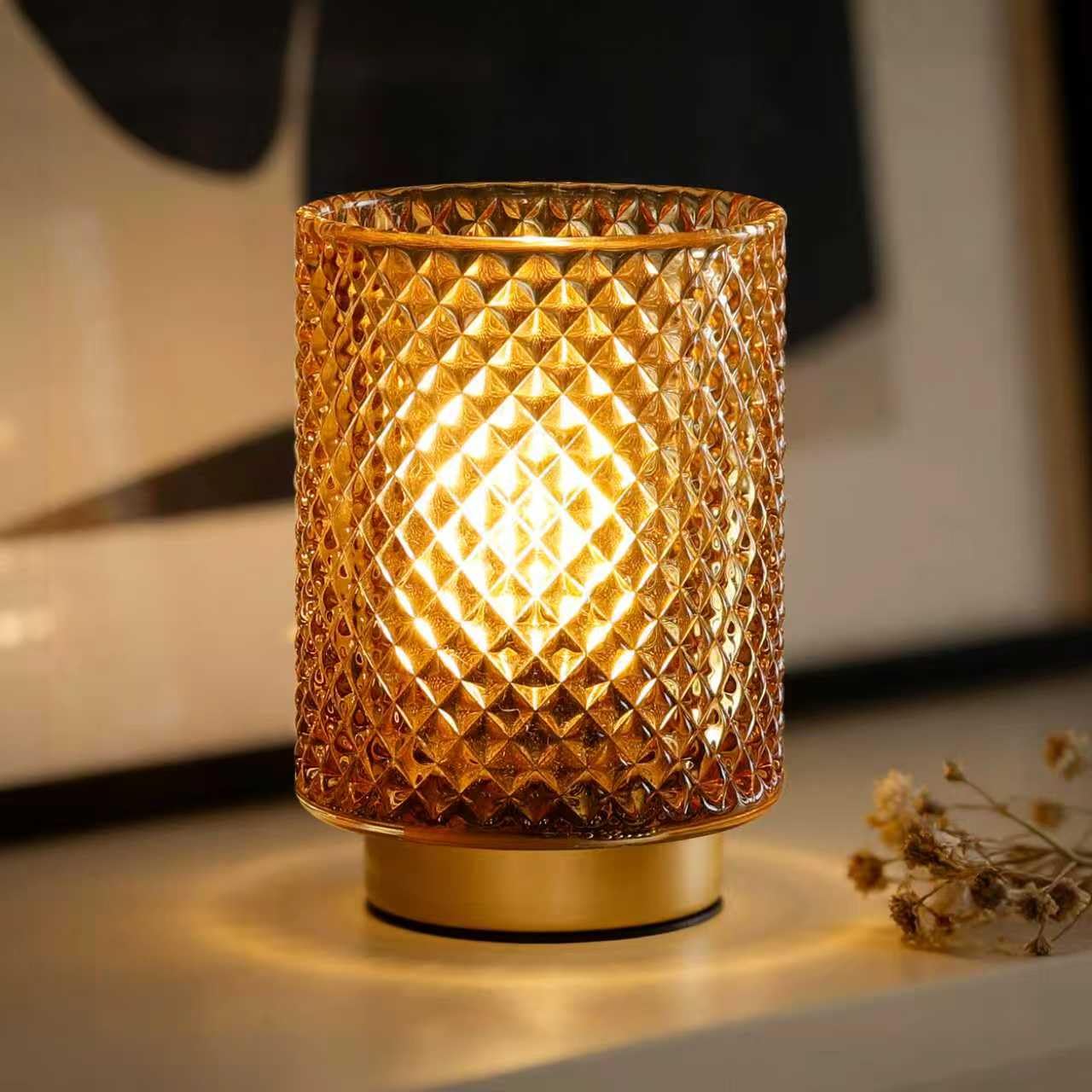Battery Operated Lamp,Cordless Glass Accent Table Lamp with Timer for Bedside,Small Decorative Lamp with Warm White LED Bulb for Nightstand/Bookshelf/Entryway/Tabletop/Counter Decor(Iridescent Clear)