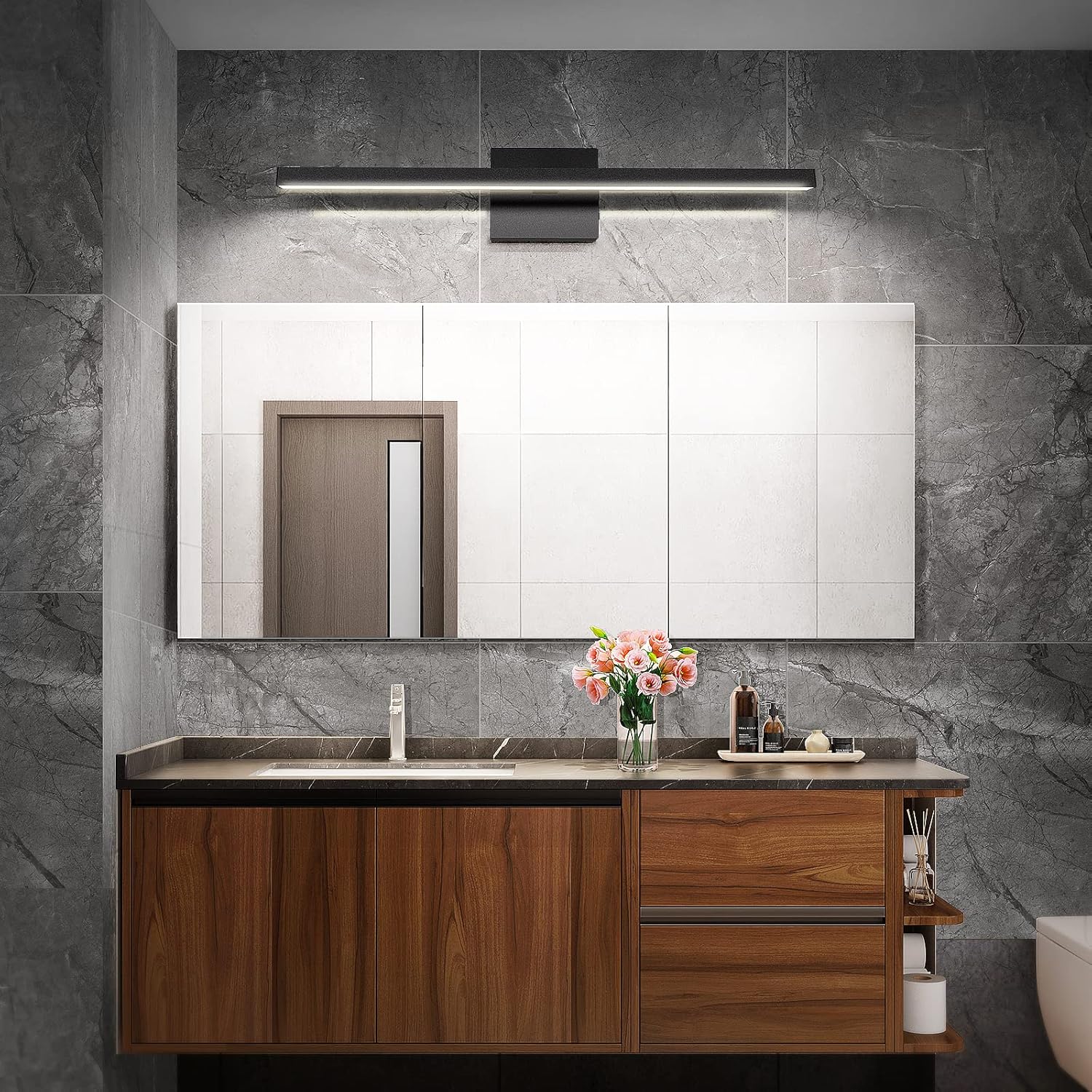 VOLISUN Modern Bathroom Vanity Light 23.6 inch, 14W Dimmable 5CCT Led Bathroom Light Fixture Over Mirror, Black Bar Vanity Light for Bathrooms Mirror Cabinets Bedroom-ETL Certificated