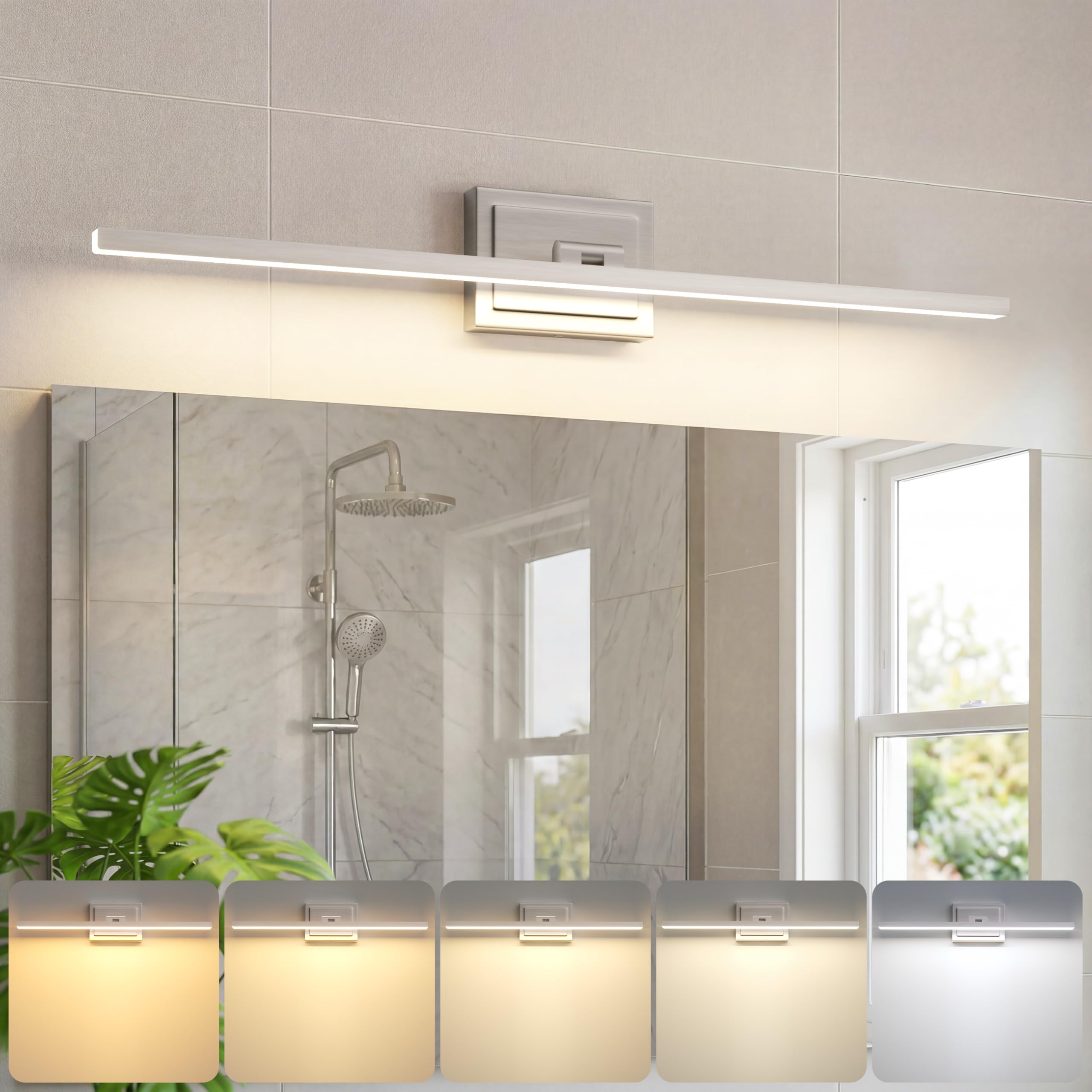 VOLISUN Modern Bathroom Vanity Light 48 inch, Rotatable, 30W Dimmable 5CCT Led Bathroom Light Fixture Over Mirror, Black Bar Vanity Light for Bathroom Mirror Cabinets-ETL Certificated