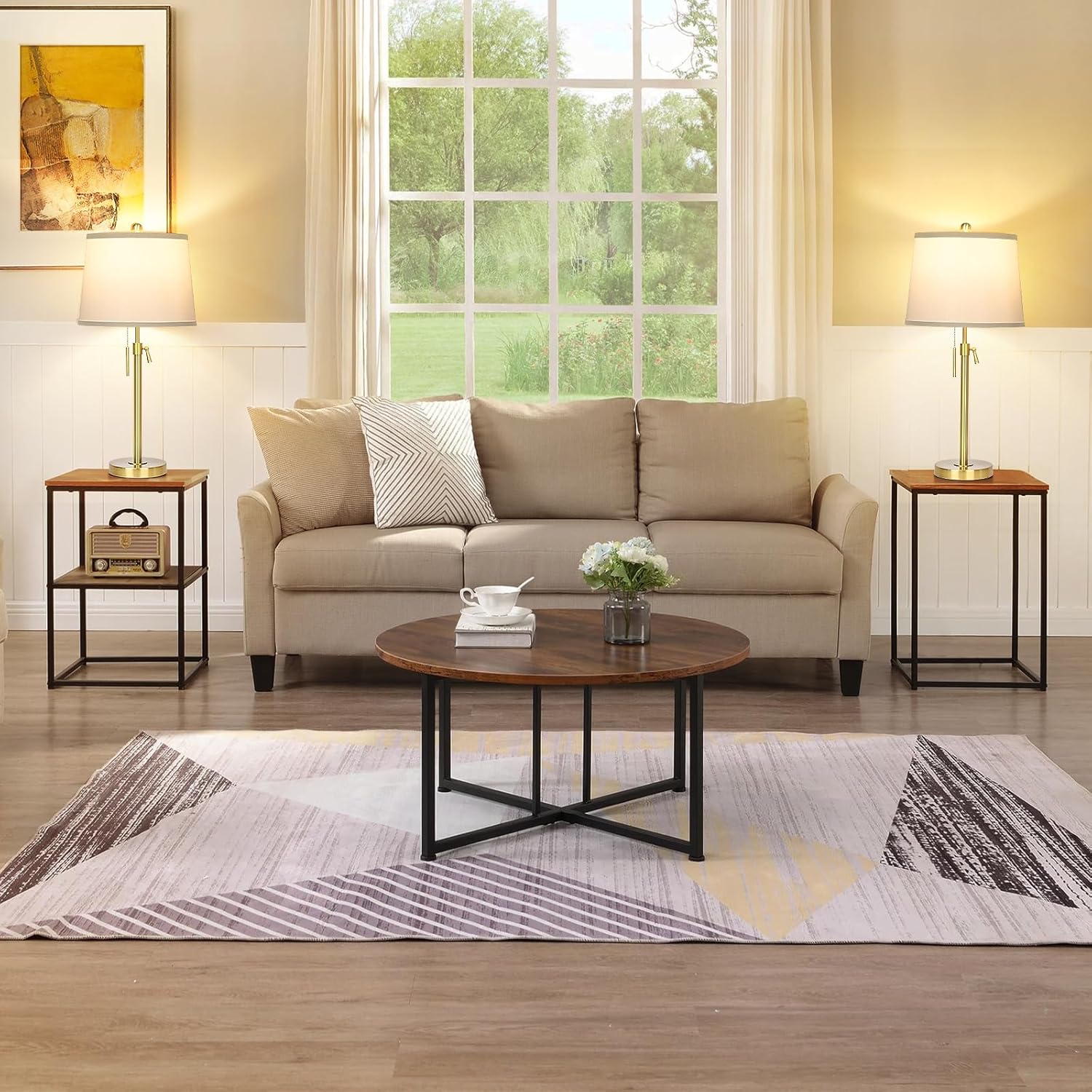 JUNNAI 2 Pack 22"-30" Adjustable Height Table Lamps Set, Modern Gold Table Lamps with White Shade 3 Colour Temperature Pull Chain Tall Lamps for Living Room Bedroom Bedside End Table Nightstand