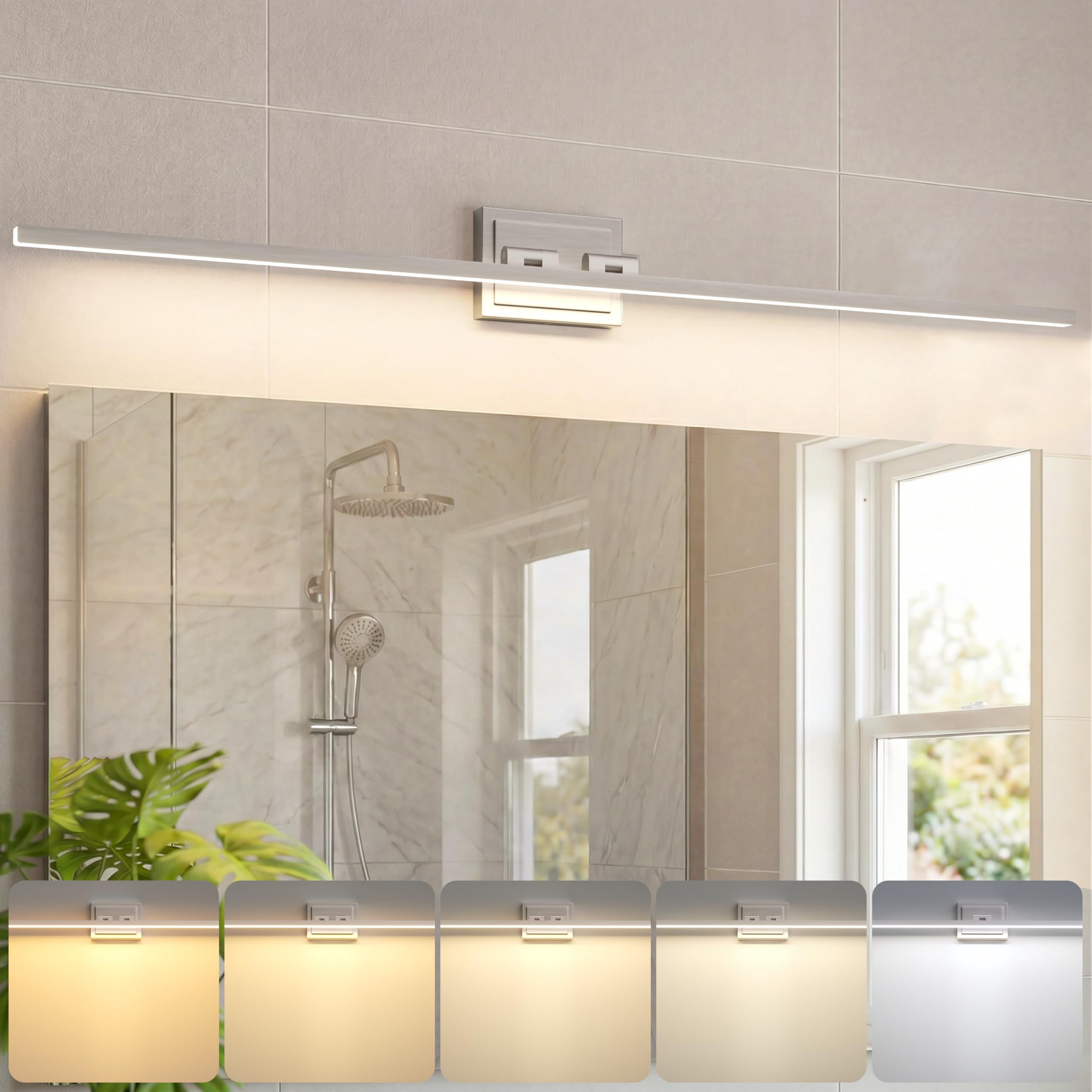 VOLISUN Modern Bathroom Vanity Light 48 inch, Rotatable, 30W Dimmable 5CCT Led Bathroom Light Fixture Over Mirror, Black Bar Vanity Light for Bathroom Mirror Cabinets-ETL Certificated