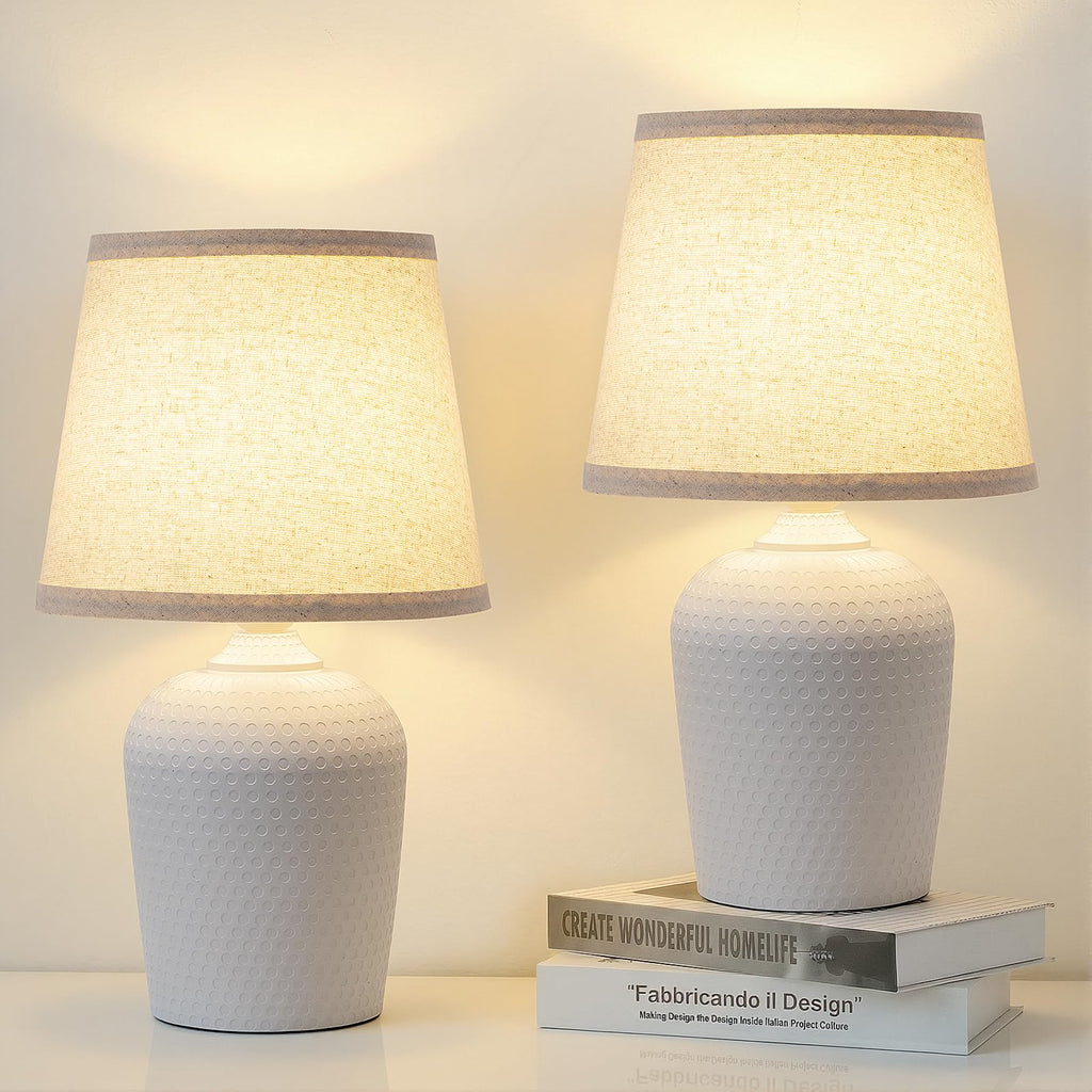 Sucolite Small 11.8" Table Lamps Set of 2, Bedside Nightstand Lamps for Bedroom Kid’s Room, Cute Desk Lamps with Studded Texture Base for Reading Nursery Living Room Office, White