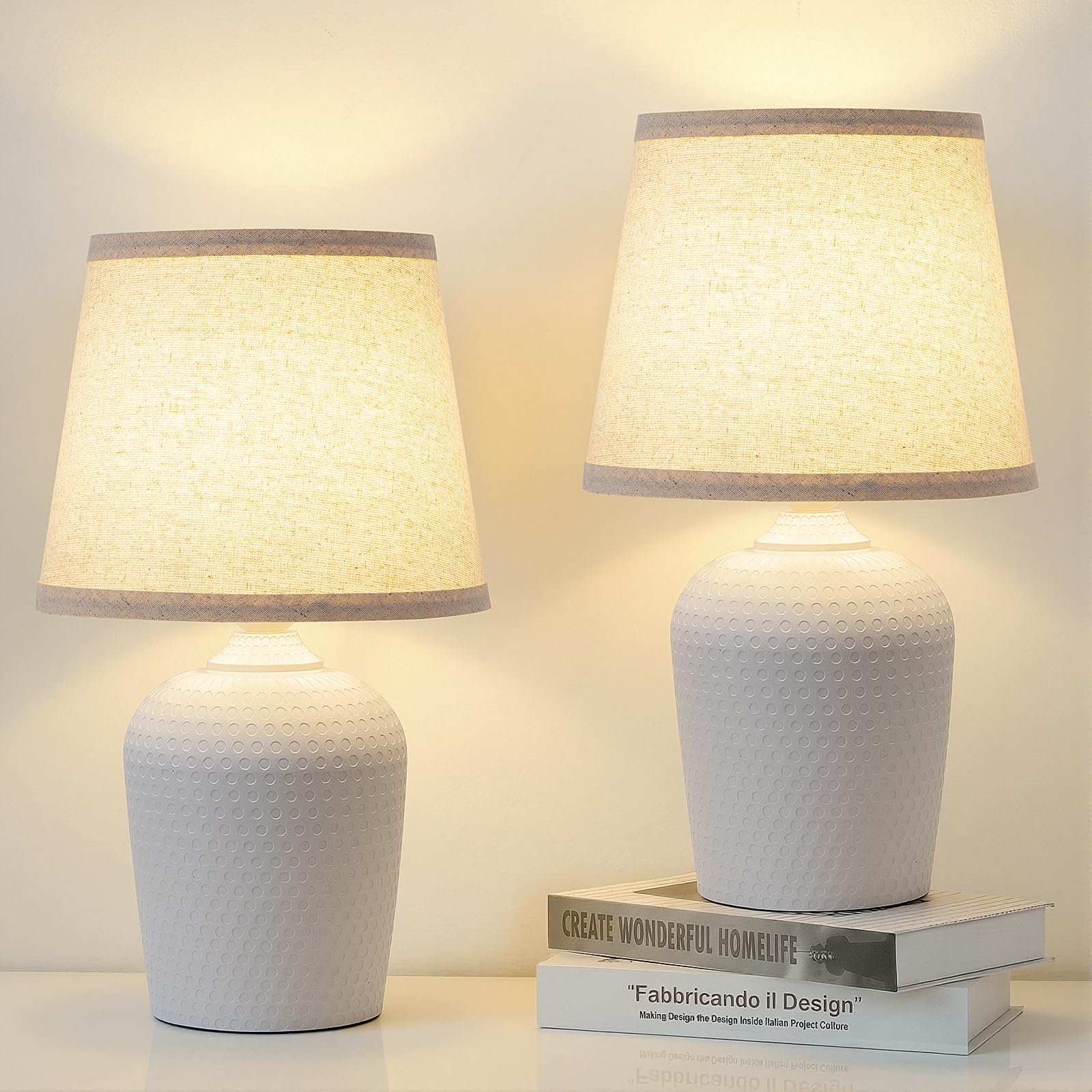 Sucolite Small 11.8" Table Lamps Set of 2, Bedside Nightstand Lamps for Bedroom Kid’s Room, Cute Desk Lamps with Studded Texture Base for Reading Nursery Living Room Office, White