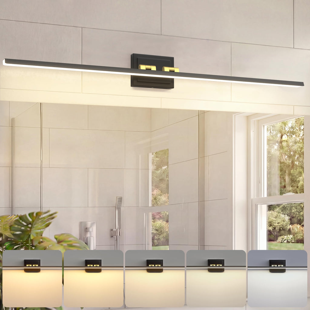 VOLISUN Modern Bathroom Vanity Light 48 inch, Rotatable, 30W Dimmable 5CCT Led Bathroom Light Fixture Over Mirror, Black Bar Vanity Light for Bathroom Mirror Cabinets-ETL Certificated