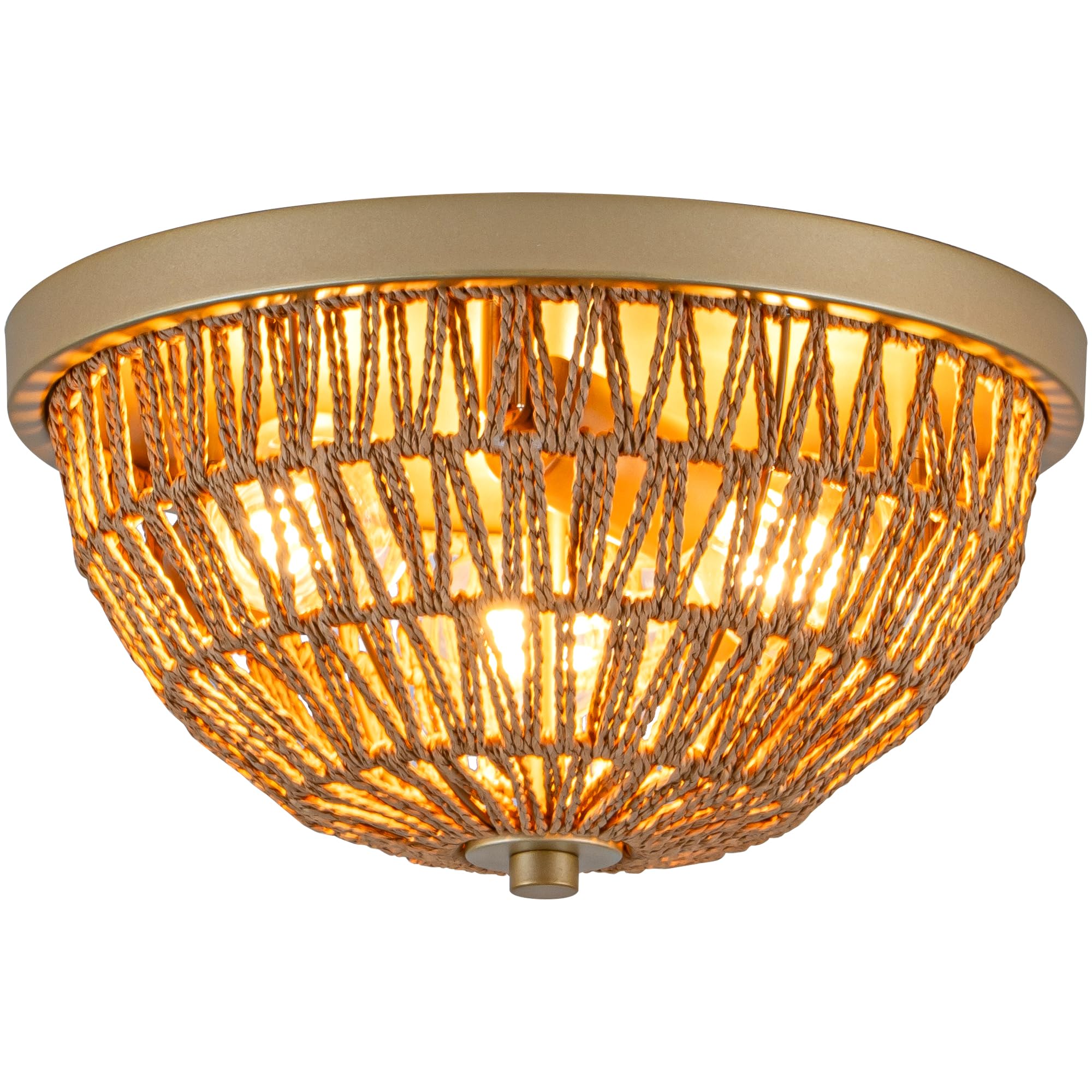 Rattan Ceiling Light, 3 Light Boho Light Fixture, Round Woven Flush Mount Ceiling Light for Entryway, Hallway, Bedroom, Kitchen