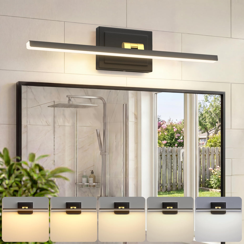 VOLISUN Modern Bathroom Vanity Light 48 inch, Rotatable, 30W Dimmable 5CCT Led Bathroom Light Fixture Over Mirror, Black Bar Vanity Light for Bathroom Mirror Cabinets-ETL Certificated