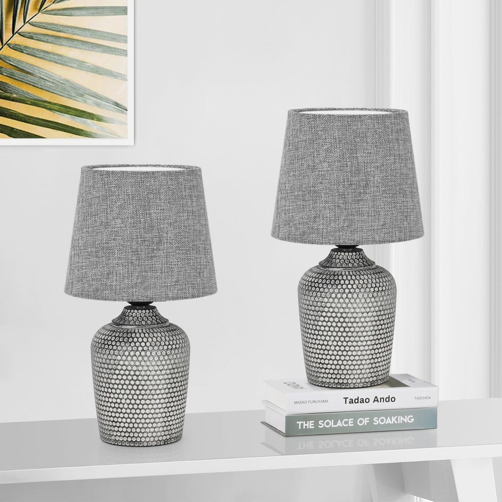 Sucolite Small 11.8" Table Lamps Set of 2, Bedside Nightstand Lamps for Bedroom Kid’s Room, Cute Desk Lamps with Studded Texture Base for Reading Nursery Living Room Office, White