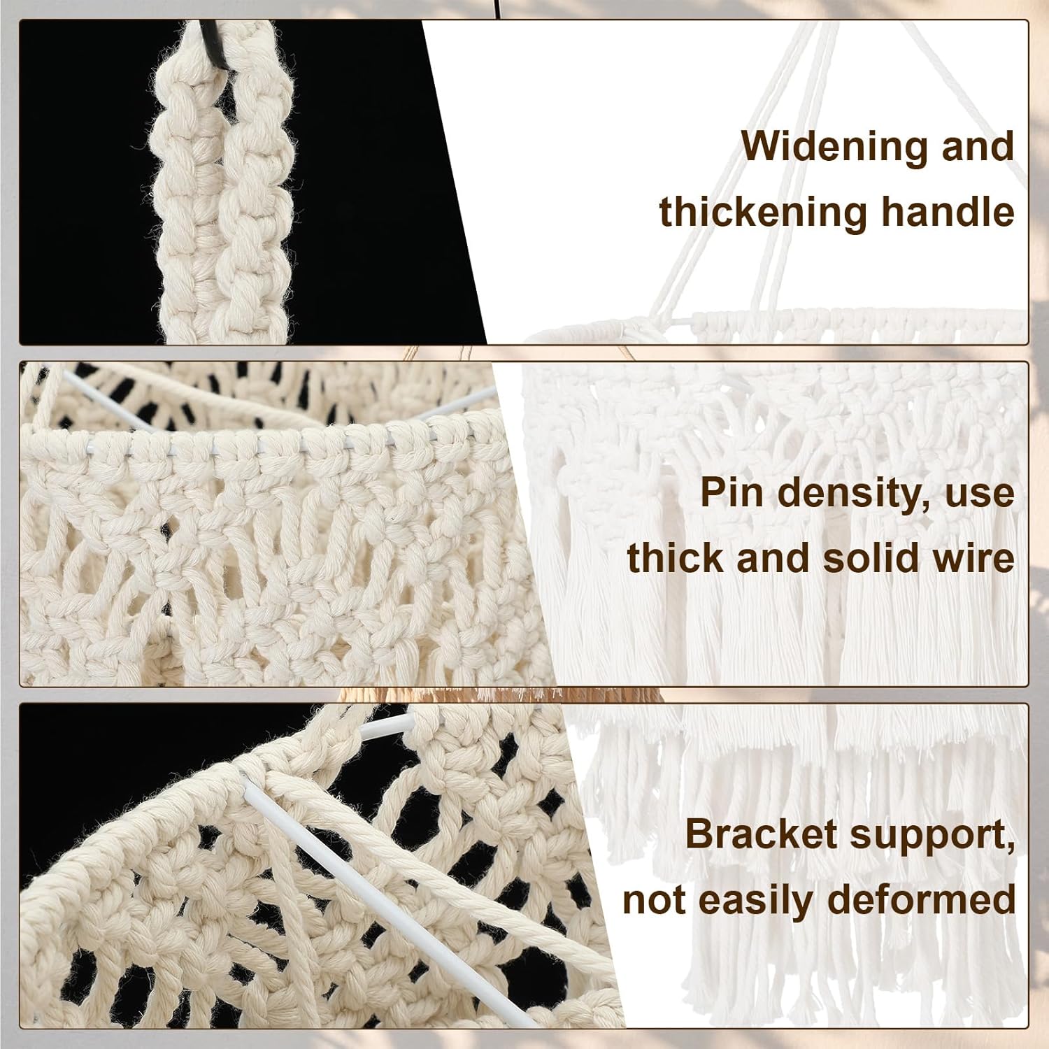 Hahafelt Boho Hanging Lamp Shade Boho Classroom Hanging Decoration Woven Macrame Lamp Shade 14x12 Inch Natural 3 Tier Tassel Pendant Light Cover for Bohemian Back to School Classroom Ceiling Decor
