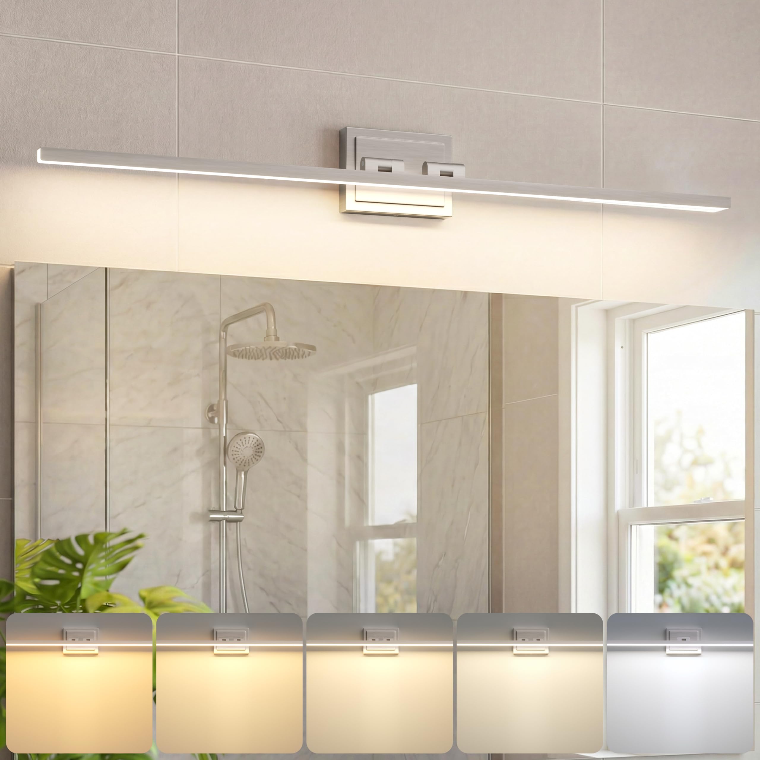 VOLISUN Modern Bathroom Vanity Light 48 inch, Rotatable, 30W Dimmable 5CCT Led Bathroom Light Fixture Over Mirror, Black Bar Vanity Light for Bathroom Mirror Cabinets-ETL Certificated
